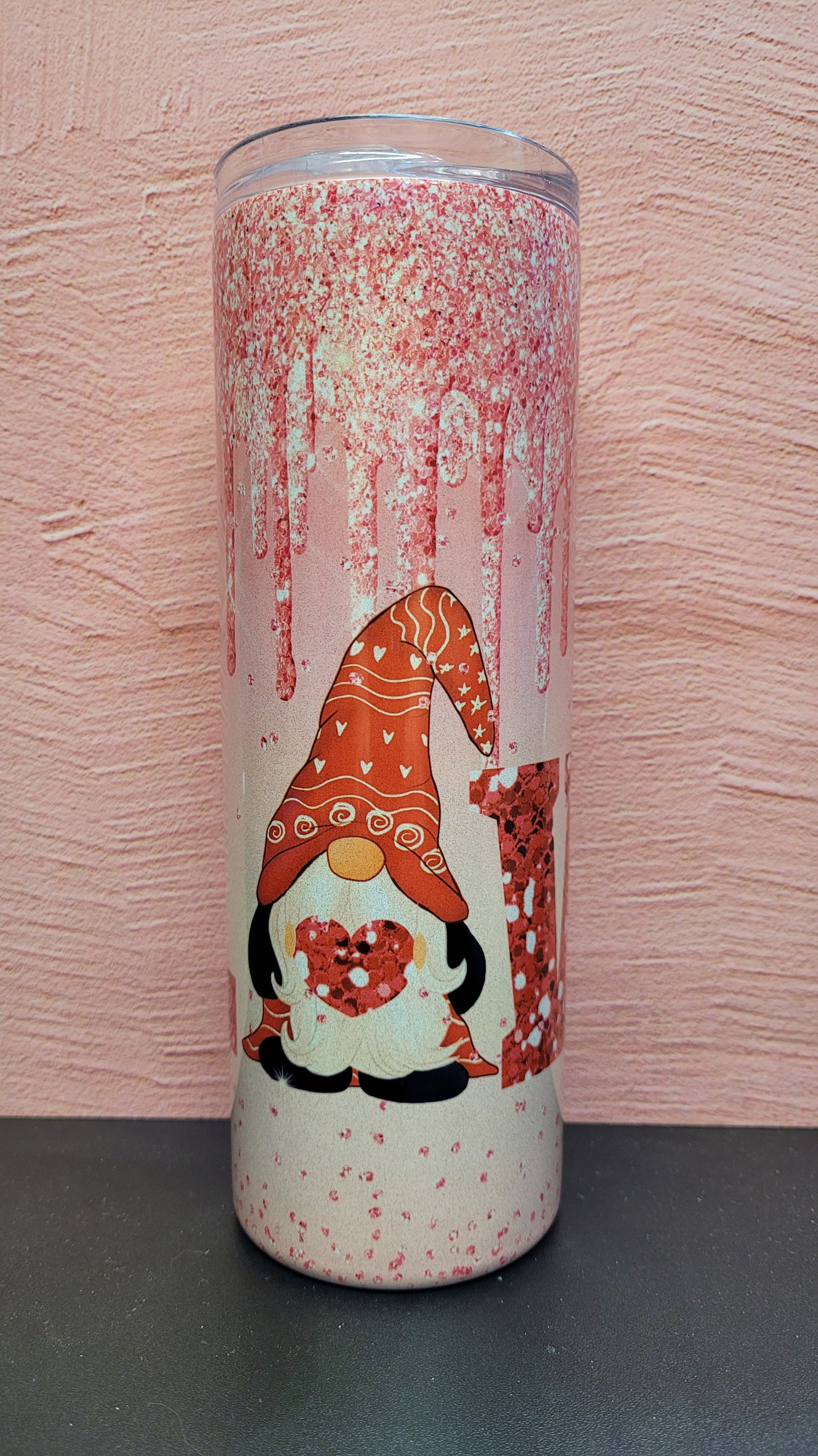 Tumbler 20 oz Gnome Valentine Love Glitter Drip