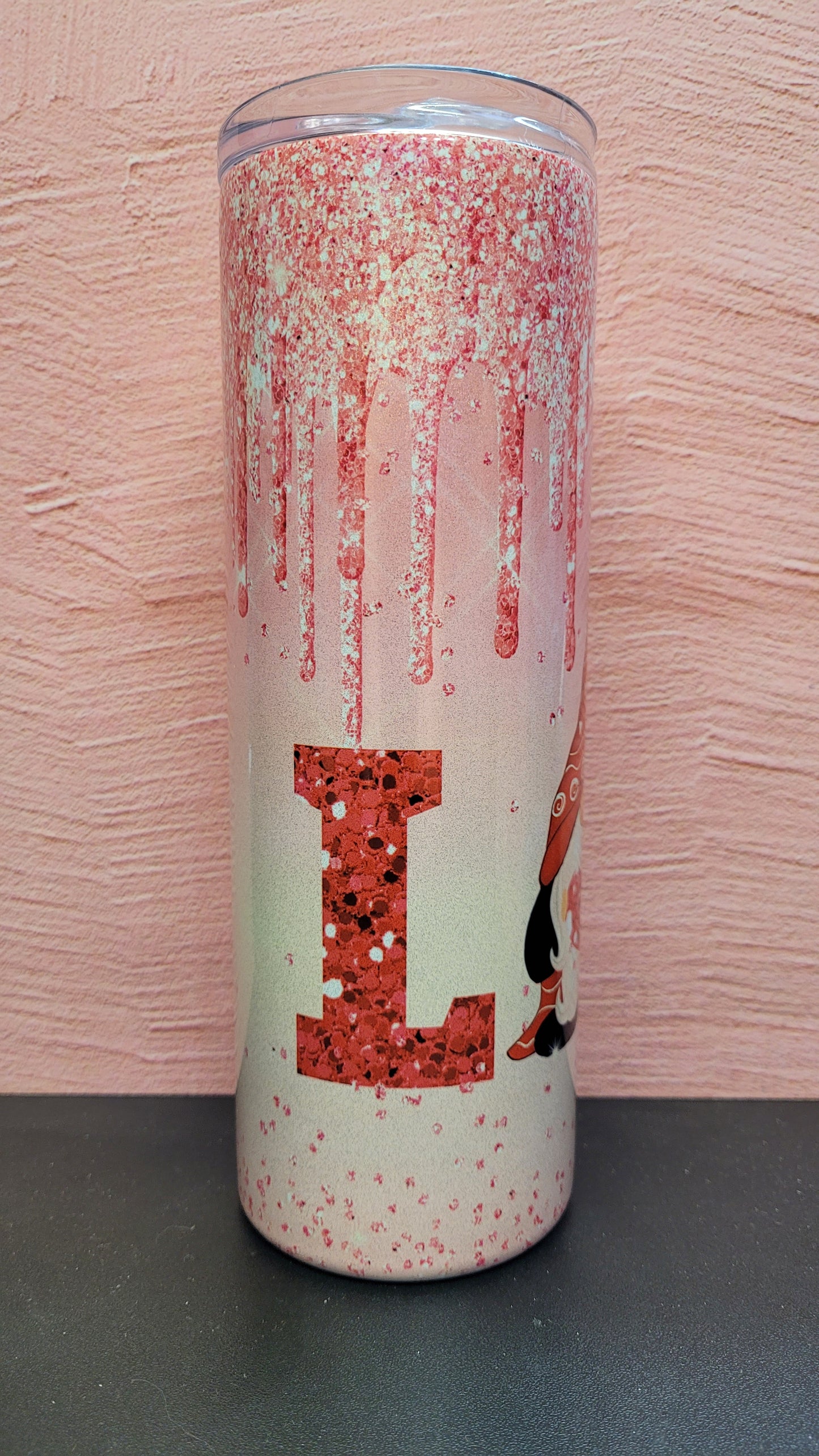 Tumbler 20 oz Gnome Valentine Love Glitter Drip