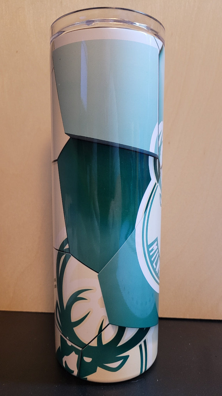 We present our new Sports Series to you with this Milwaukee Bucks Abstract Blocks tumbler. Bucks colors broken up and pieced back to together for a unique look
