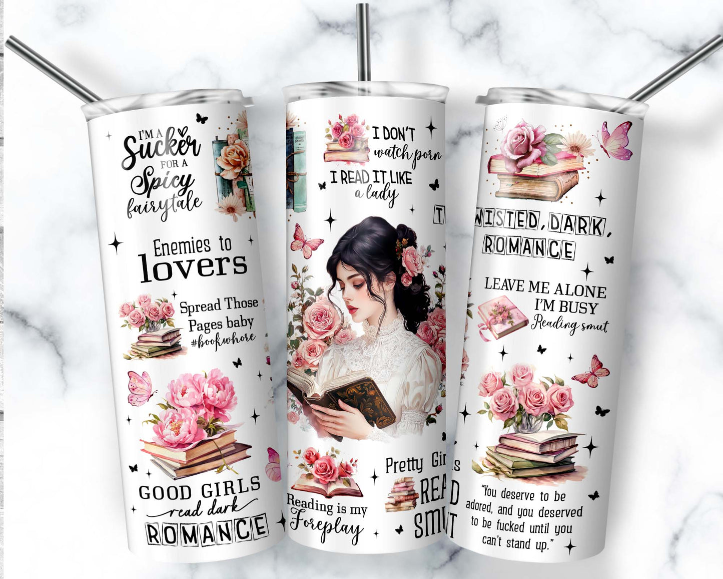 Pretty Girls Read Smut Tumbler 20 oz - Dark Romance Book Lover Stainless Steel Insulated Cup