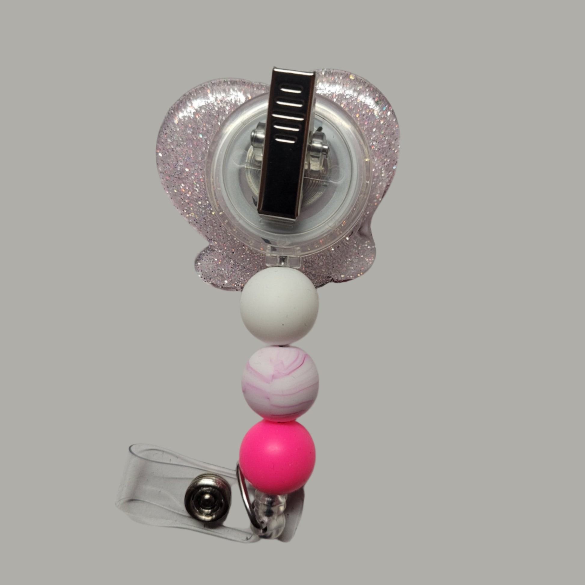 Badge Reel Pink Hello Kitty Giving Peace Sign With Silicone Beads