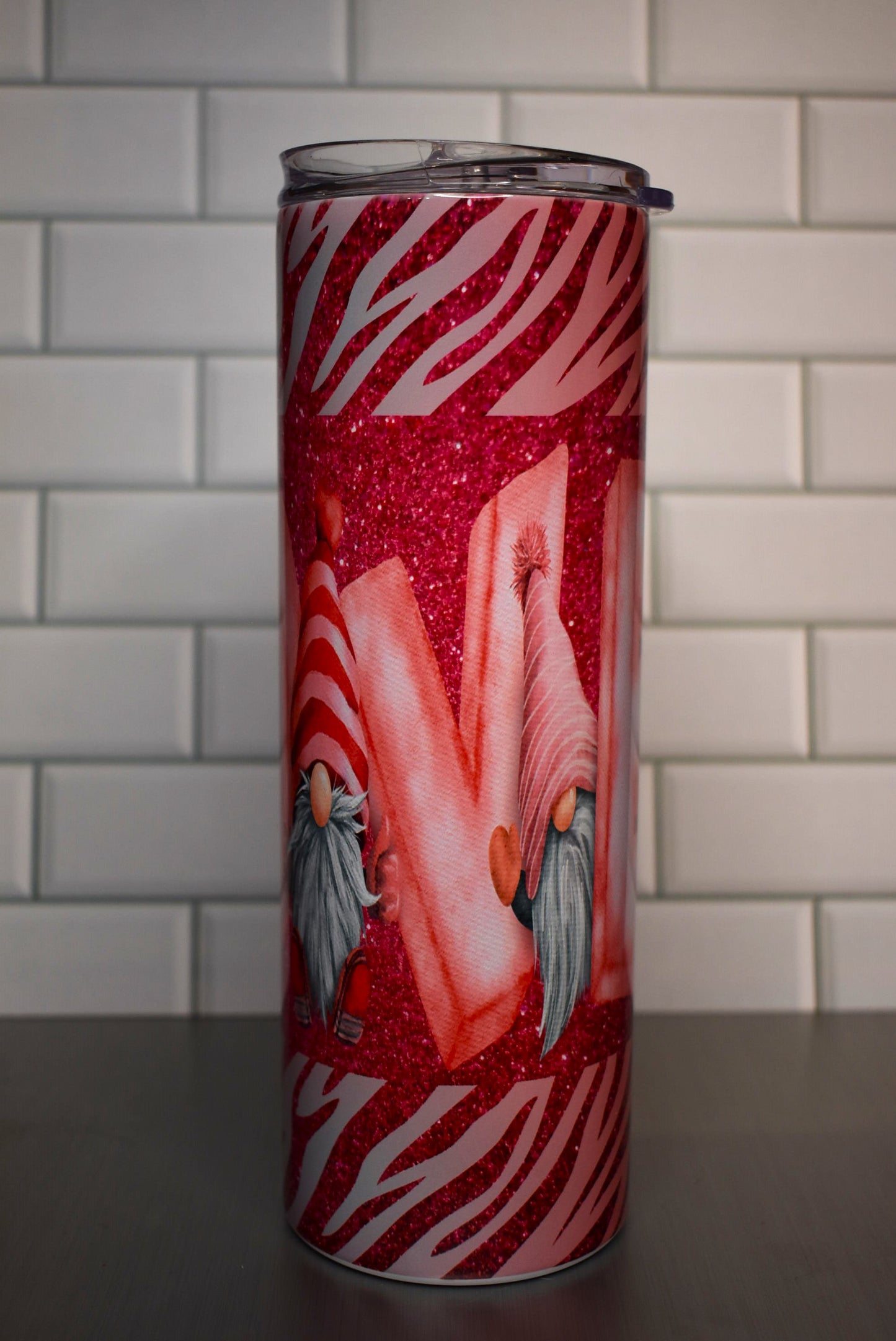 Love is in the air and has pretty glitter as well. This Valentines Gnome Love Tumbler is a eye catcher and heart stealer.