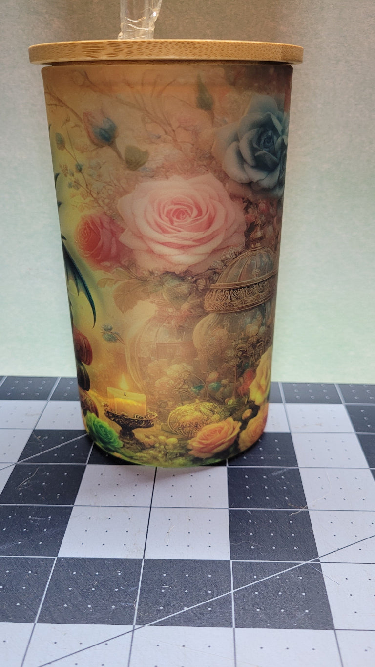 Tumbler 18 oz Sublimated Glass Tumbler with bamboo lid Baby Book Dragon
