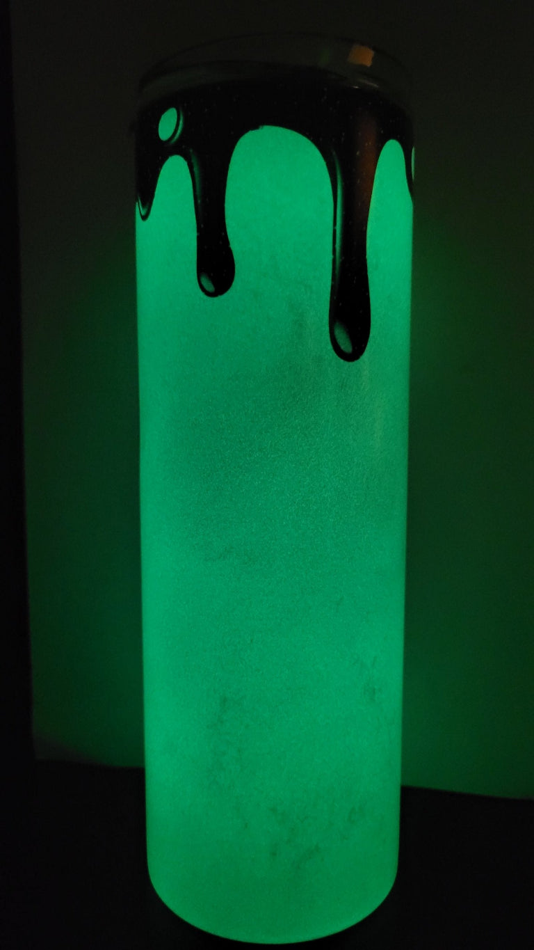 The Black Flame Company established in 1693 and specializing in Candles & Curses. Say What! Features an all black image with the classic drip look. Made with Genuine Hocus Pocus, this tumbler is a sure Halloween favorite. We kicked this one up a notch and put it on our Green Glow in the Dark!
