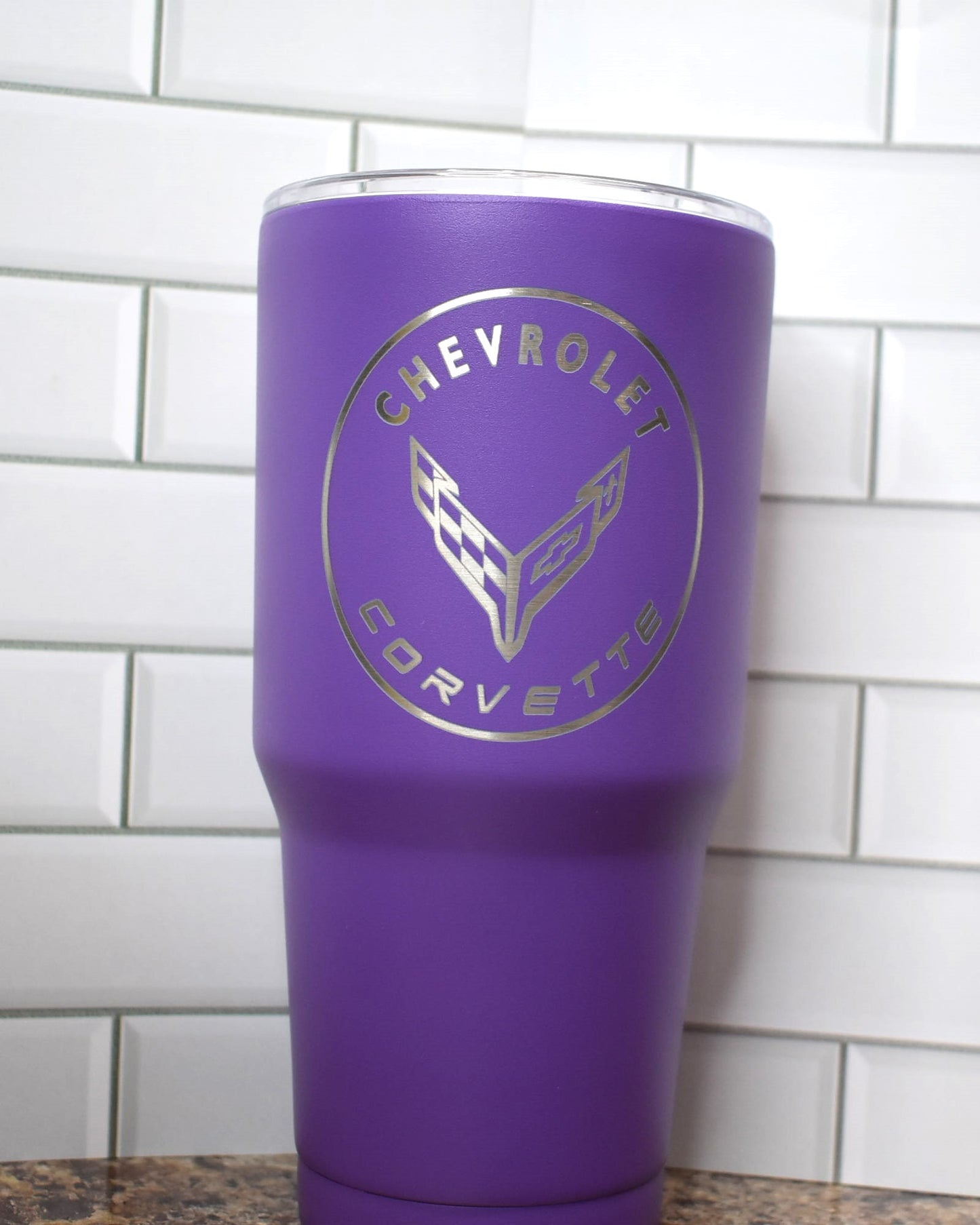 This Makerflo 30 Oz Stainless Steel Poder Coated Tumbler is precision laser engraved with a the classic Chevrolet Corvette image. Various colors available. Includes a silicone matching colored straw. Excellent insulating properties to keep your cold drinks cold or your hot ones hot.