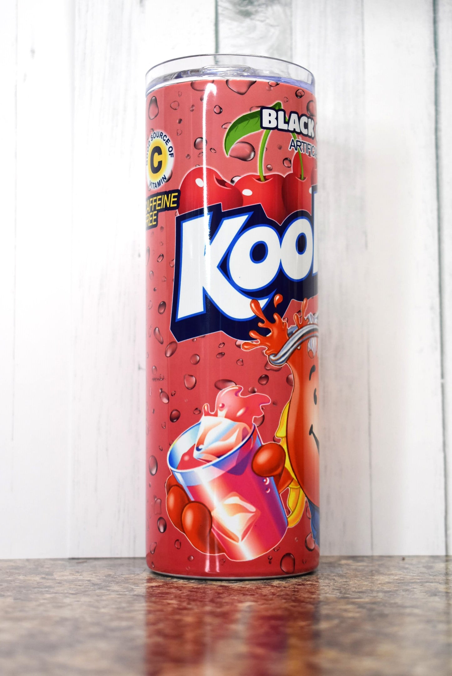Oh Yeah! Kool -Aid Man to the rescue bringing you some Black Cherry with this Makerflo 20 oz stainless double walled insulated tumbler