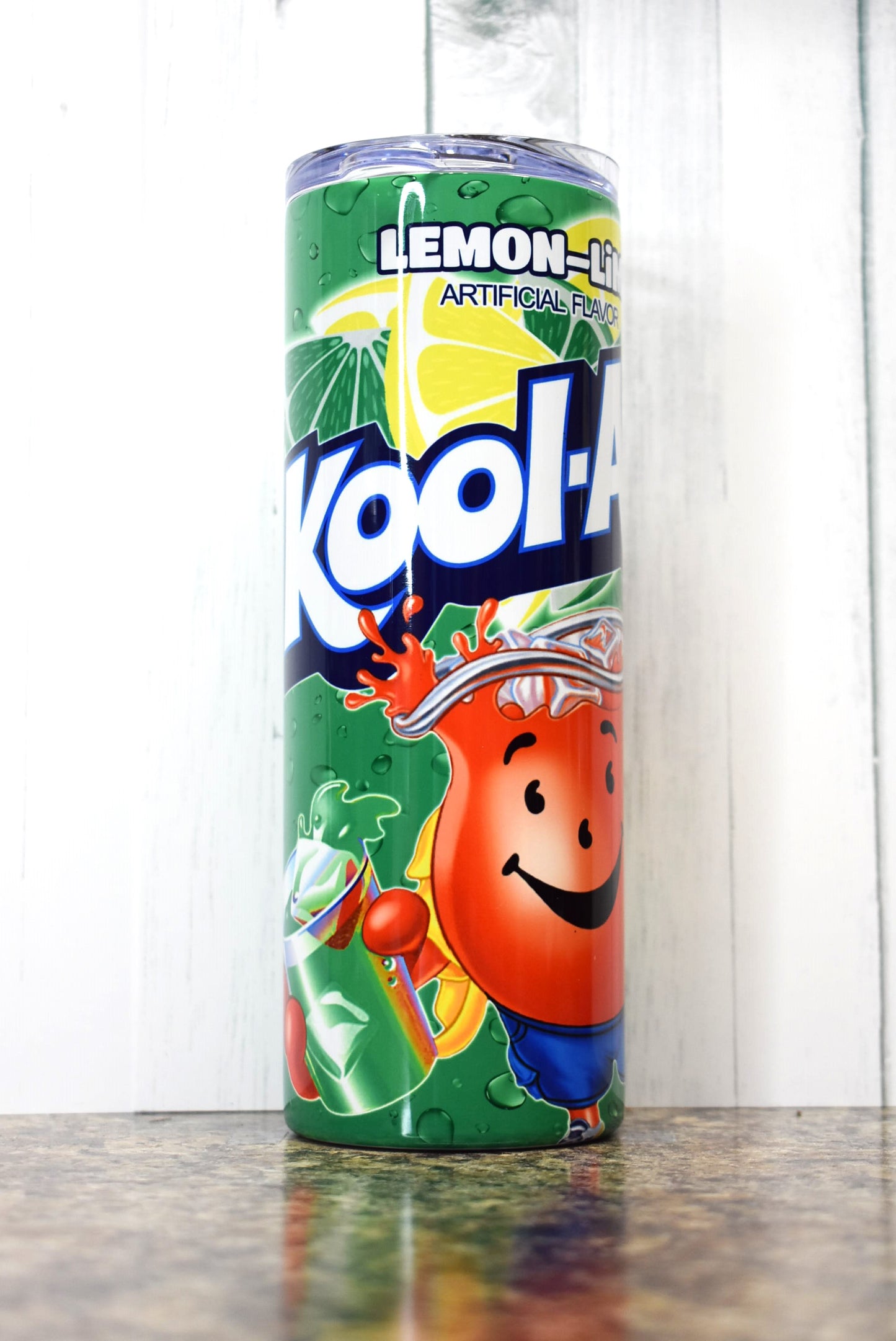Oh Yeah! Kool -Aid Man to the rescue bringing you some Lemon-Lime with this Makerflo 20 oz stainless double walled insulated tumbler