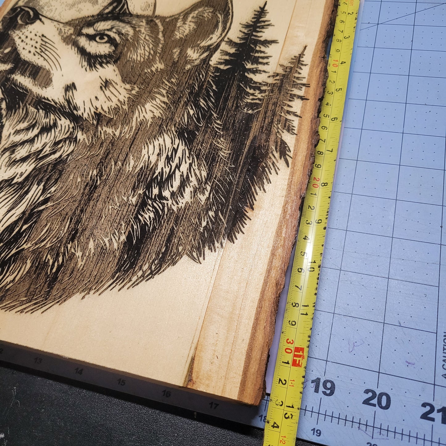 LASER ENGRAVED WOLF & MOON