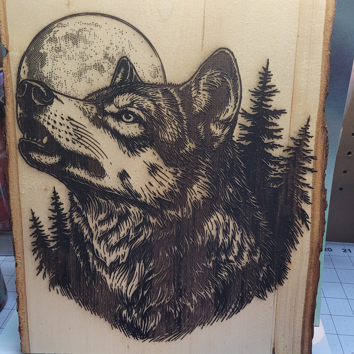 LASER ENGRAVED WOLF & MOON