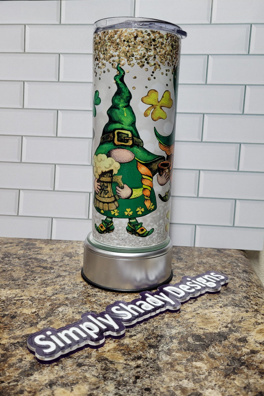 Tumbler Sublimated 3 St Patty's Day Gnomes Glow in the dark