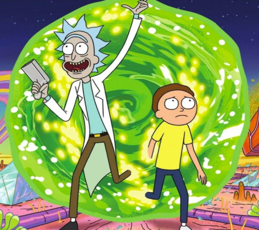 Rick And Morty Adult Sci Fi Animated Series Popping Out Of This 20 oz Stainless Steel tumbler.