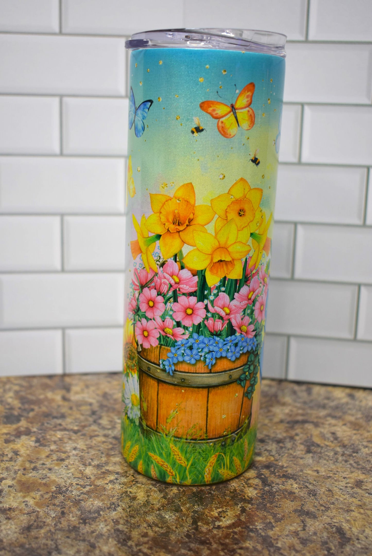 20 oz Stainless Steel Tumbler With A Cute Gnome Holding A Watering Can