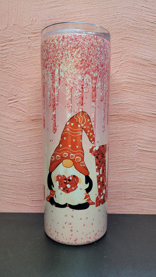 Tumbler 20 oz Gnome Valentine Love Glitter Drip