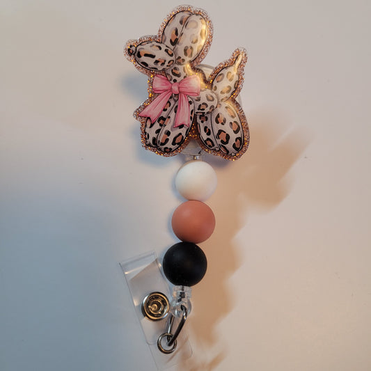 Badge Reel Balloon Poodle Leopard Print