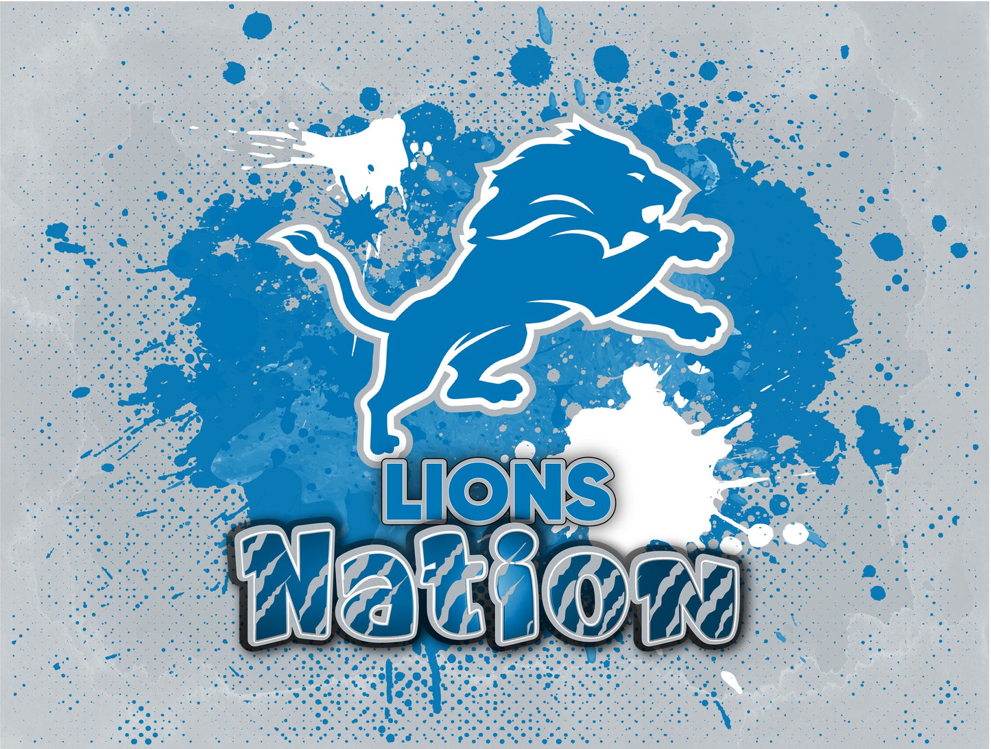 Lions logo with 'Lions Nation' text on a blue and gray background