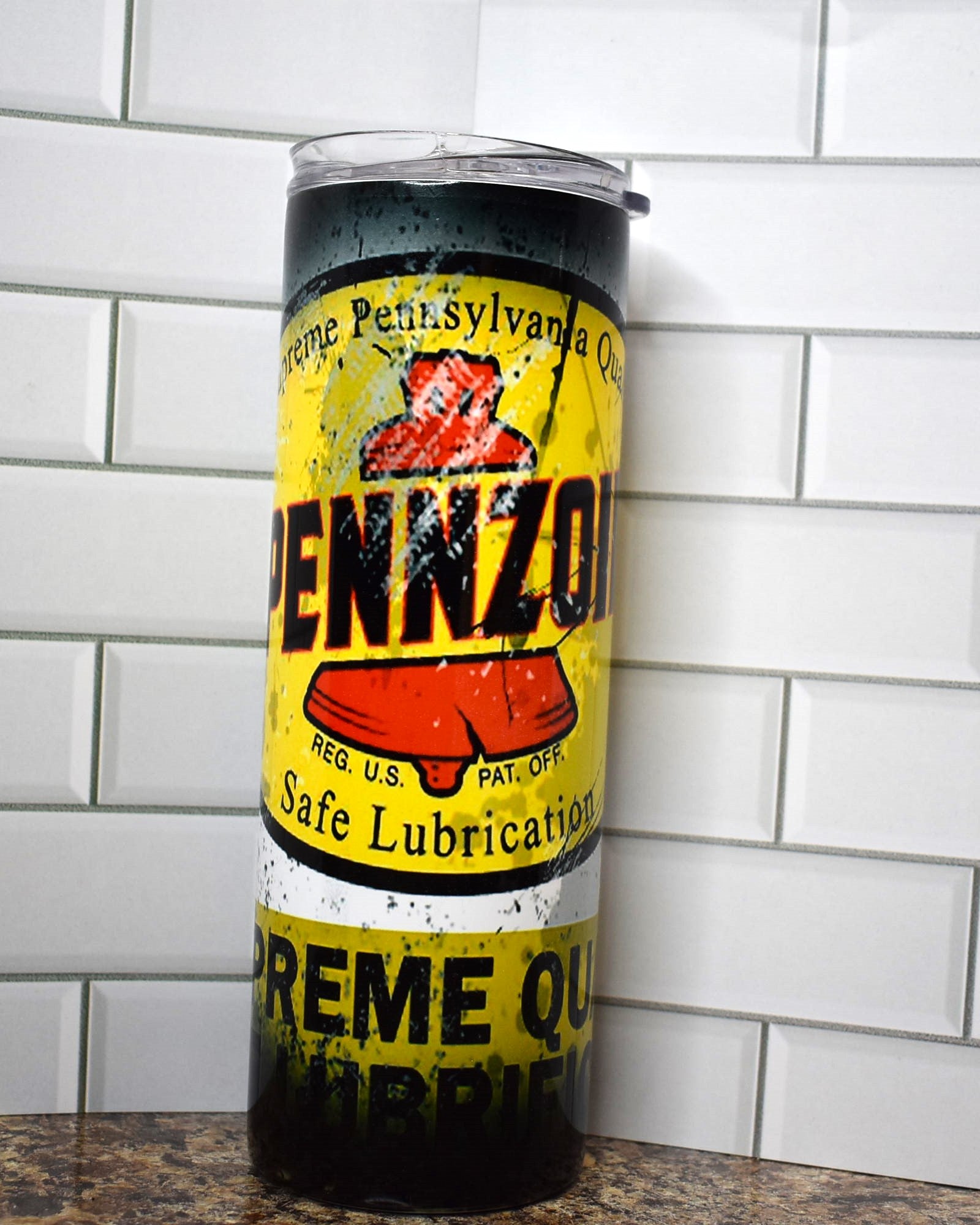 New to our line is our distressed finish look. Here we have a Penzoil oil can fully depicting this new look. Great for the mechanic or any car enthusiast