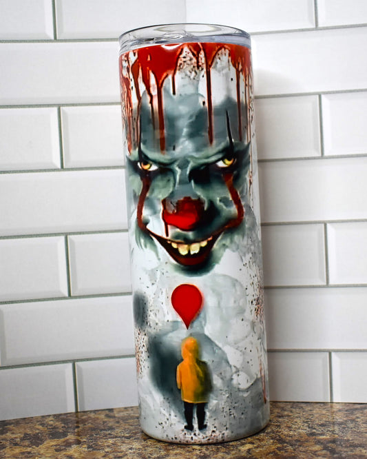 Pennywise...clowns are creepy and this one tops the list. What could make this tumbler even more scarier you ask? Turn out the lights and let this glow in the dark tumbler turn up the fright.