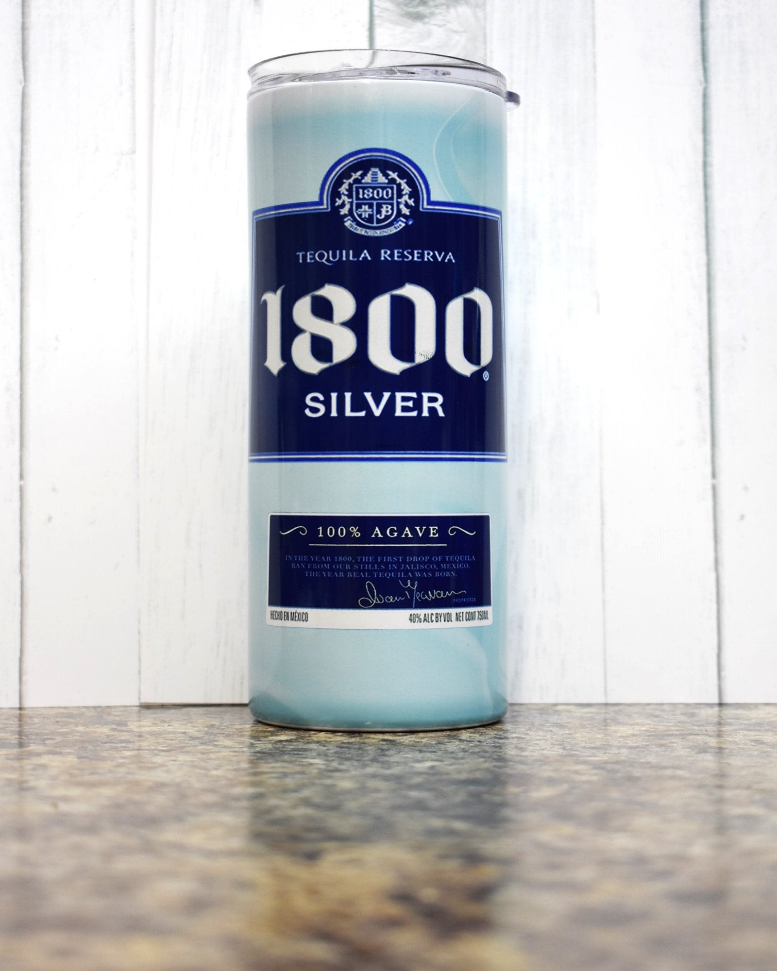 1800 Tequila. 100% Agave...100% sweet looking tumbler. This is a  20 oz stainless steel Makerflo tumbler. Enjoy your favorite hot or cold beverage on the go and show off your style as you keep your drinks at the perfect temperature.
