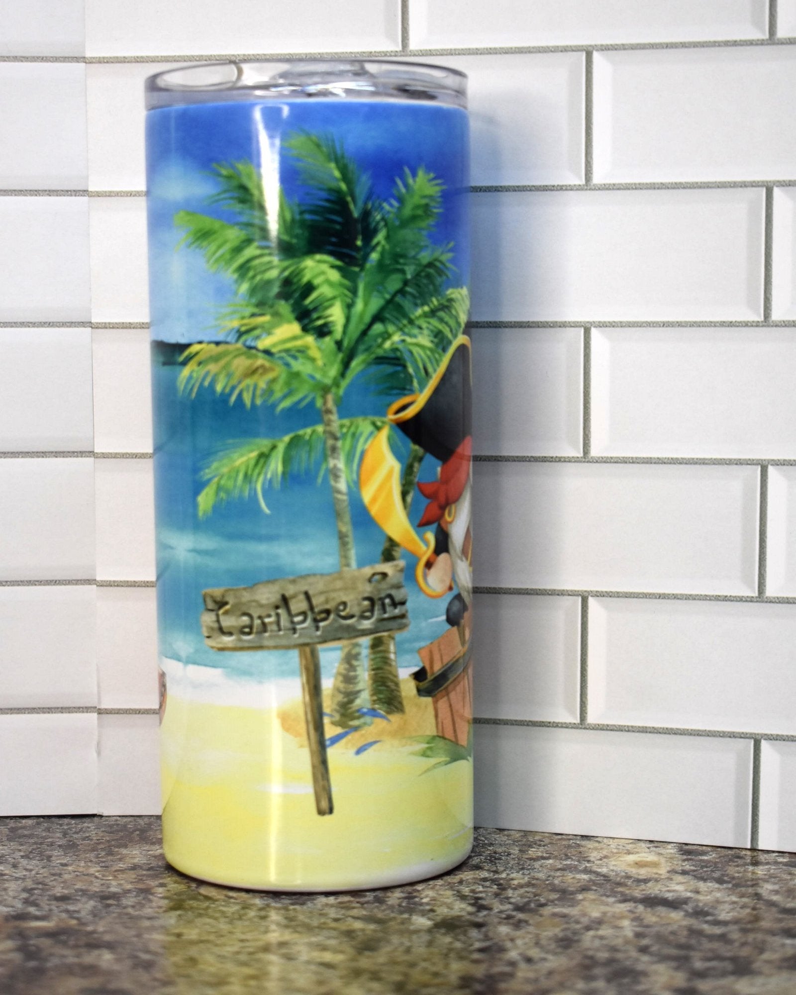 Get ready to walk the plank with these 2 cute Gnome Pirates who washed up on shore in the Caribbean to bury their treasure. This is on our 20 oz Makerflo Stainless Steel Tumbler, sure to keep the cold drinks cold or your coffee piping hot.