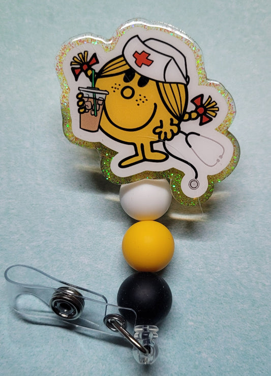 Emoji Nurse has a cute smiling freckle fac, stethoscope in 1 hand and an iced tea in the other ready to help those in need.&nbsp; Decked out in a sparkling green glitter back and embellished with 3 silicone beads.