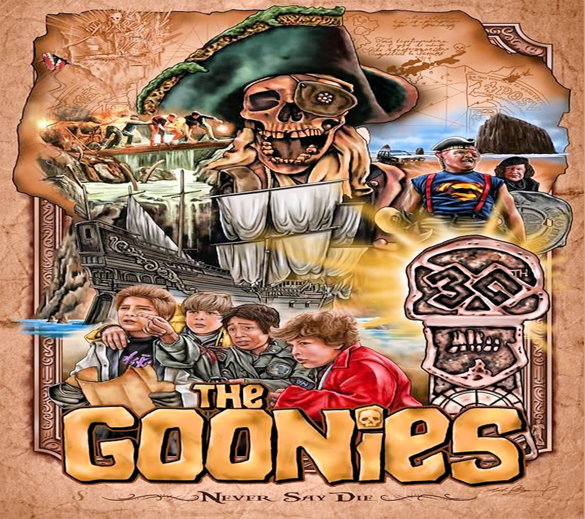 Hey You Guys!!!! Goonies Never Say Die. Classic Film Now Available On A 20 Oz Stainless Tumbler.  Stainless Steel Double-Wall  Vacuum Insulated Clear Sliding Classic Lid  Clear Straw BPA FREE Stays Cold 24+ hours & Warm 8 hours